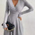 Ribbed Knit Wrap Mini Dress Light Gray