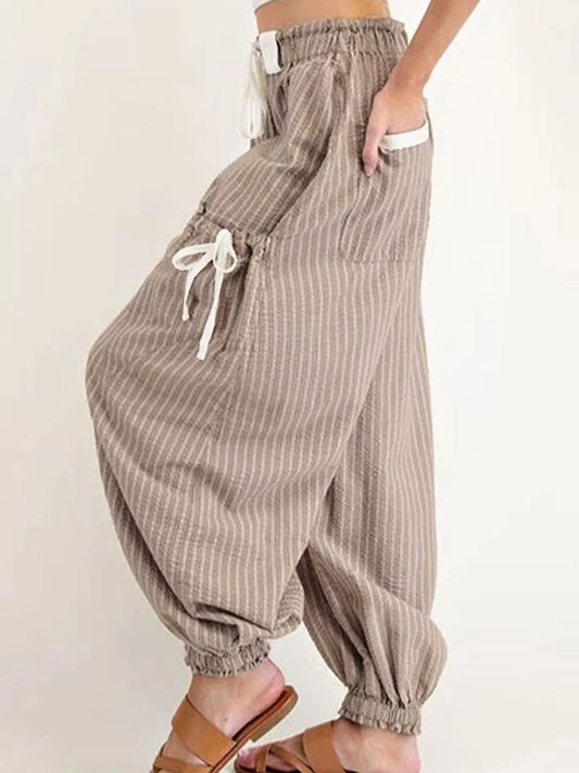 Stripe Drawstring Cargo Jogger Pants with Pockets