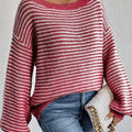 Striped Boat Neck Long Sleeve Sweater