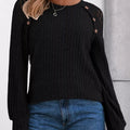 Ribbed Knit T-Shirt with Lace Shoulder Detail Black