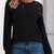 Ribbed Knit T-Shirt with Lace Shoulder Detail Black