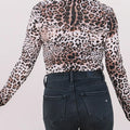 Leopard Print Long Sleeve Mock Neck Bodysuit