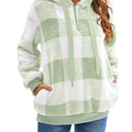 Full Size Plaid Sherpa Drawstring Hoodie Plus Size Green