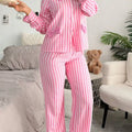 Stripe Buttoned Front Long Sleeve Top and Pants 2 Piece Sleepwear