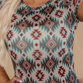 Western Aztec Print Mesh Slim T Shirt