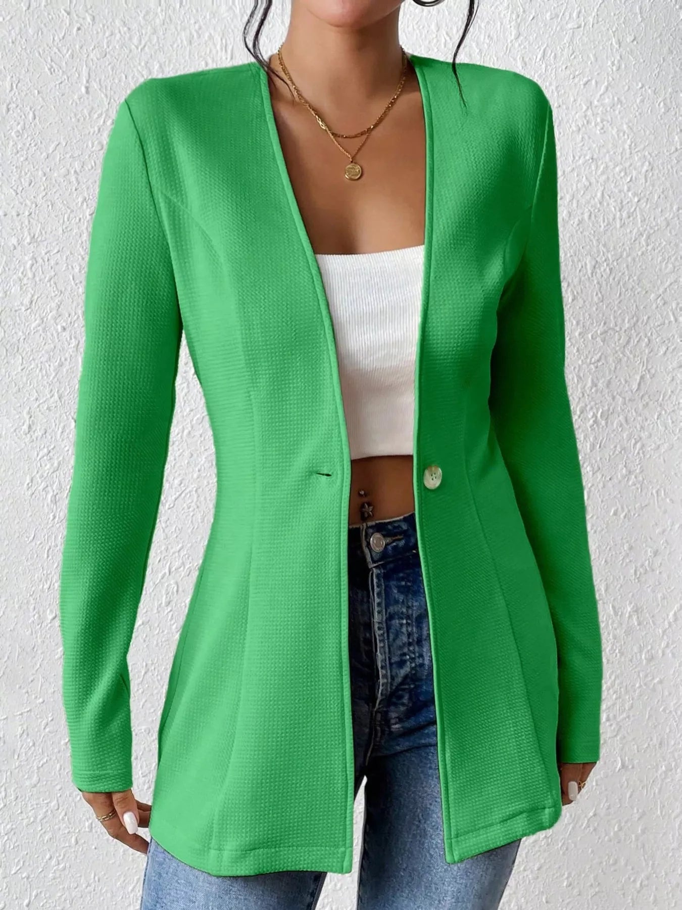 Single-Button Long Sleeve Blazer