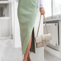 Slit Elastic Waist Skirt Sage