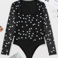 Heart Square Neck Long Sleeve Bodysuit