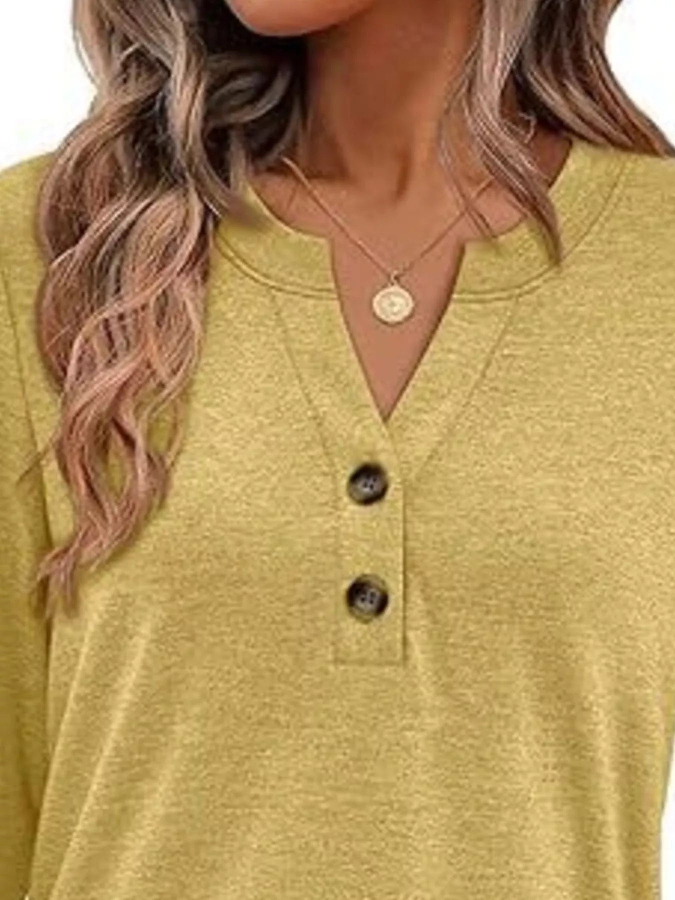 Casual Long Sleeve Button Detail T-Shirt
