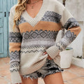 Geometric Pattern V-Neck Knit Sweater