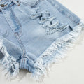 Distressed Raw Hem High Waist Denim Shorts