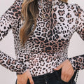 Leopard Print Long Sleeve Mock Neck Bodysuit
