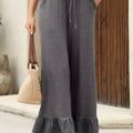 Ruffled Wide Leg Pull On High Waist Pants with Pockets