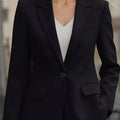 Lapel Collar One Button Blazer Black