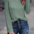 Textured Knit Long Sleeve T-Shirt Bean Green