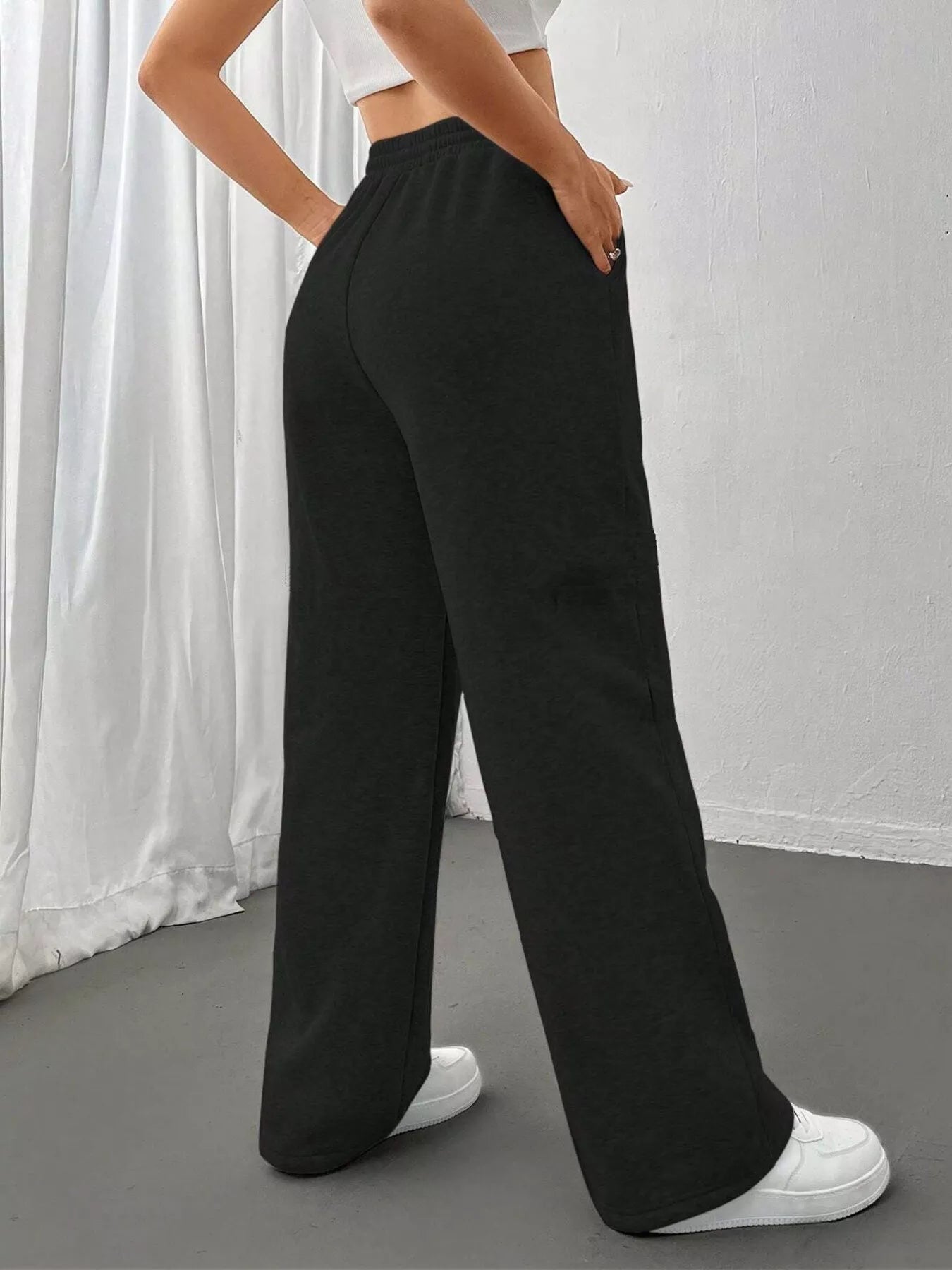 Relaxed Fit Drawstring Waist Solid Pants