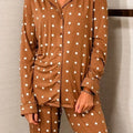 Polka Dot Button-Down Top and Pants Lounge Set
