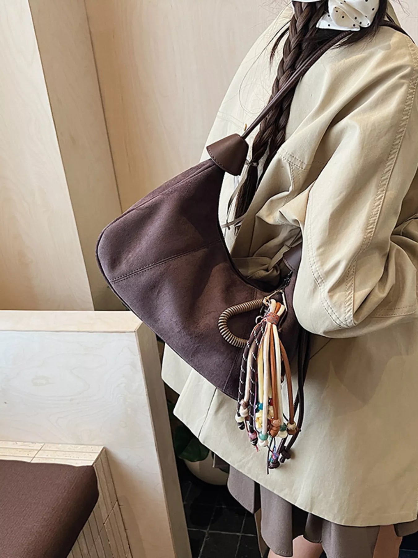 Vintage Suede Tassel Shoulder Bag