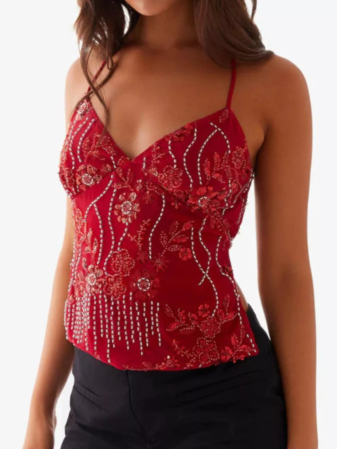 Embroidered Sequin Tie Back Cami