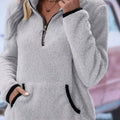 Full Size Cozy Fleece Quarter Zip Long Sleeve Sweatshirt Plus Size Light Gray