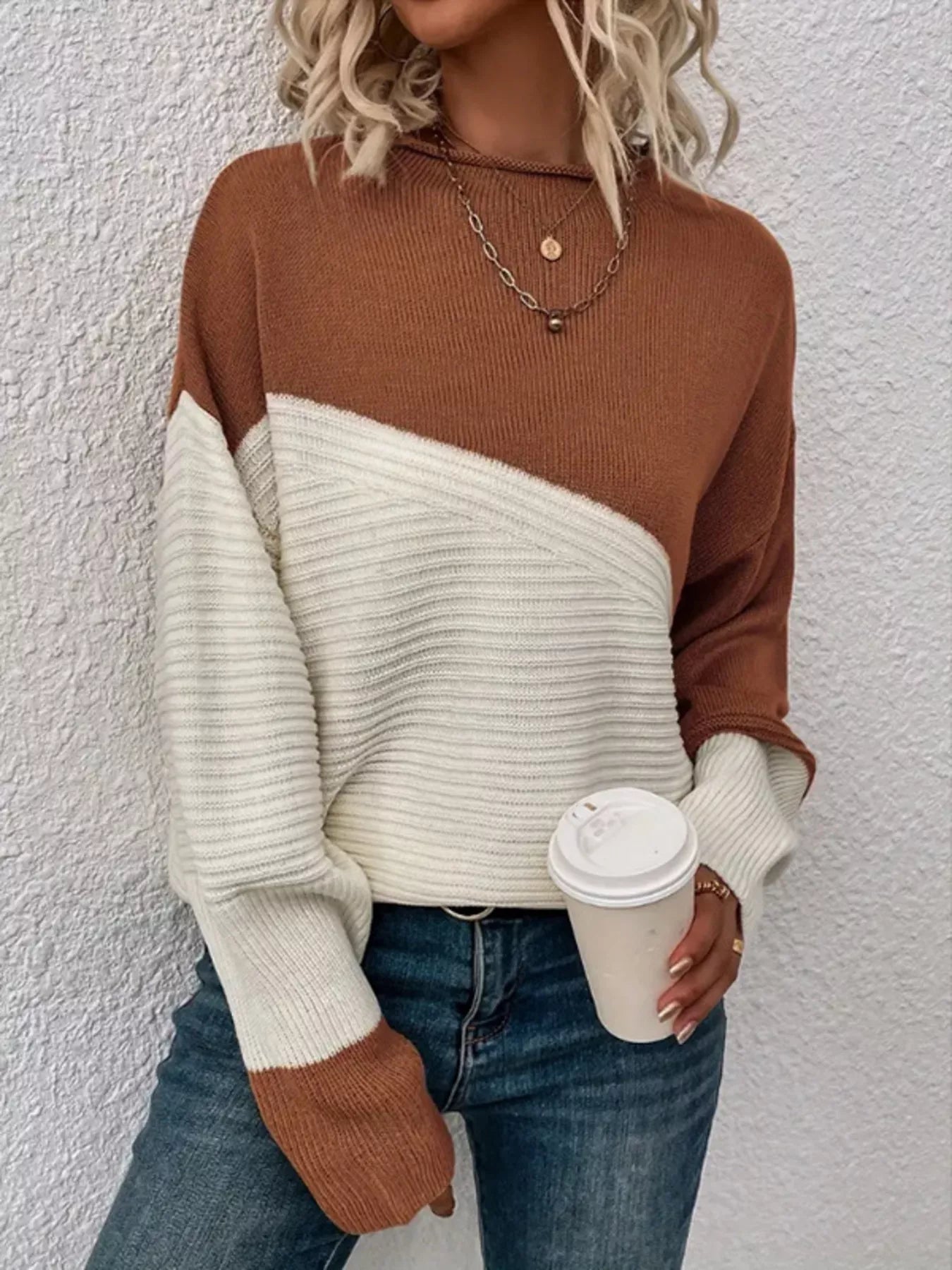 Color Block Ribbed Knit Sweater