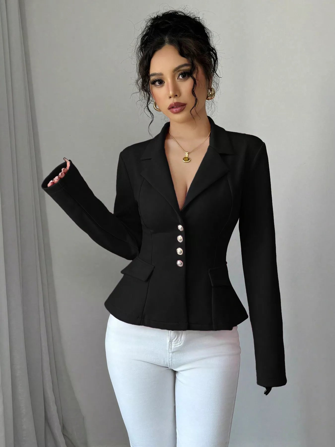 Fitted Button-Front Blazer