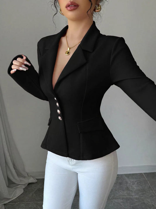 Fitted Button-Front Blazer Black