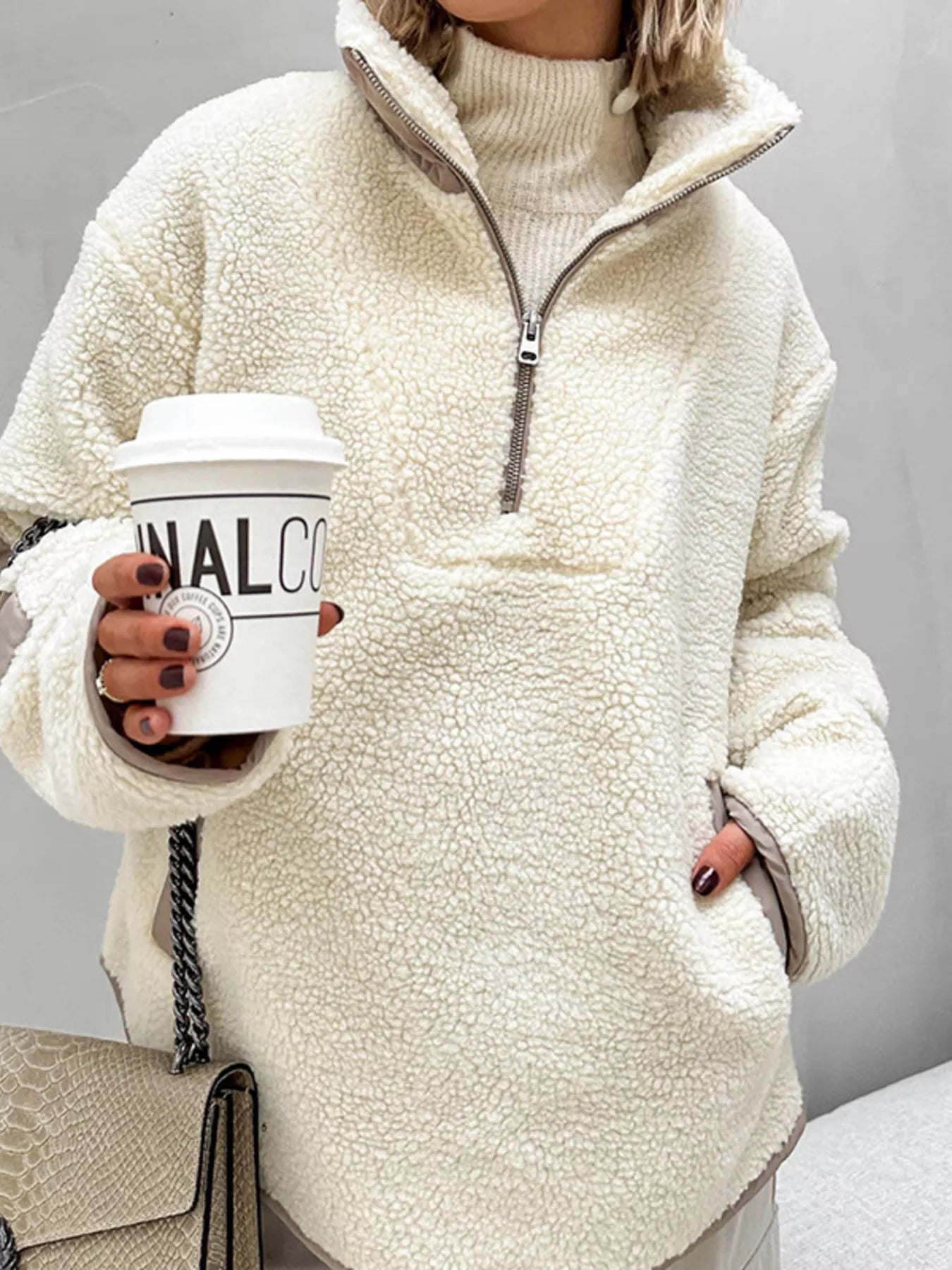 Sherpa Half Zip Sweatshirt Ivory