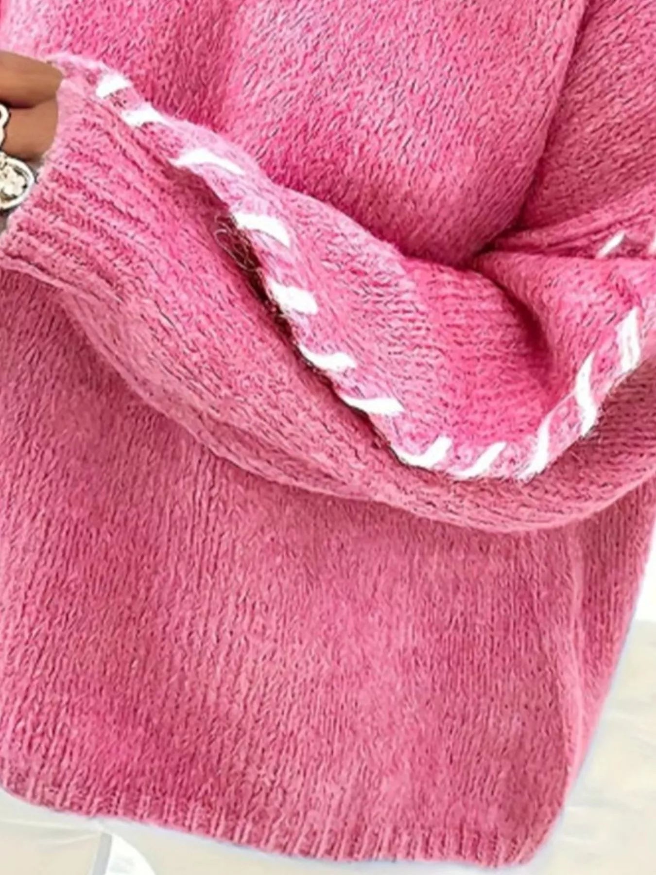 Contrast Stitching Dropped Shoulder Sweater