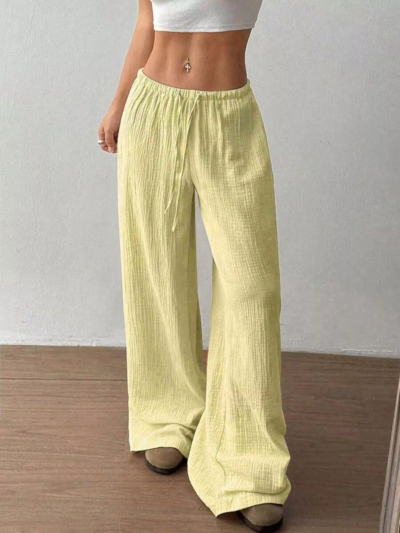 Full Size Drawstring Wide Leg Pants Plus Size