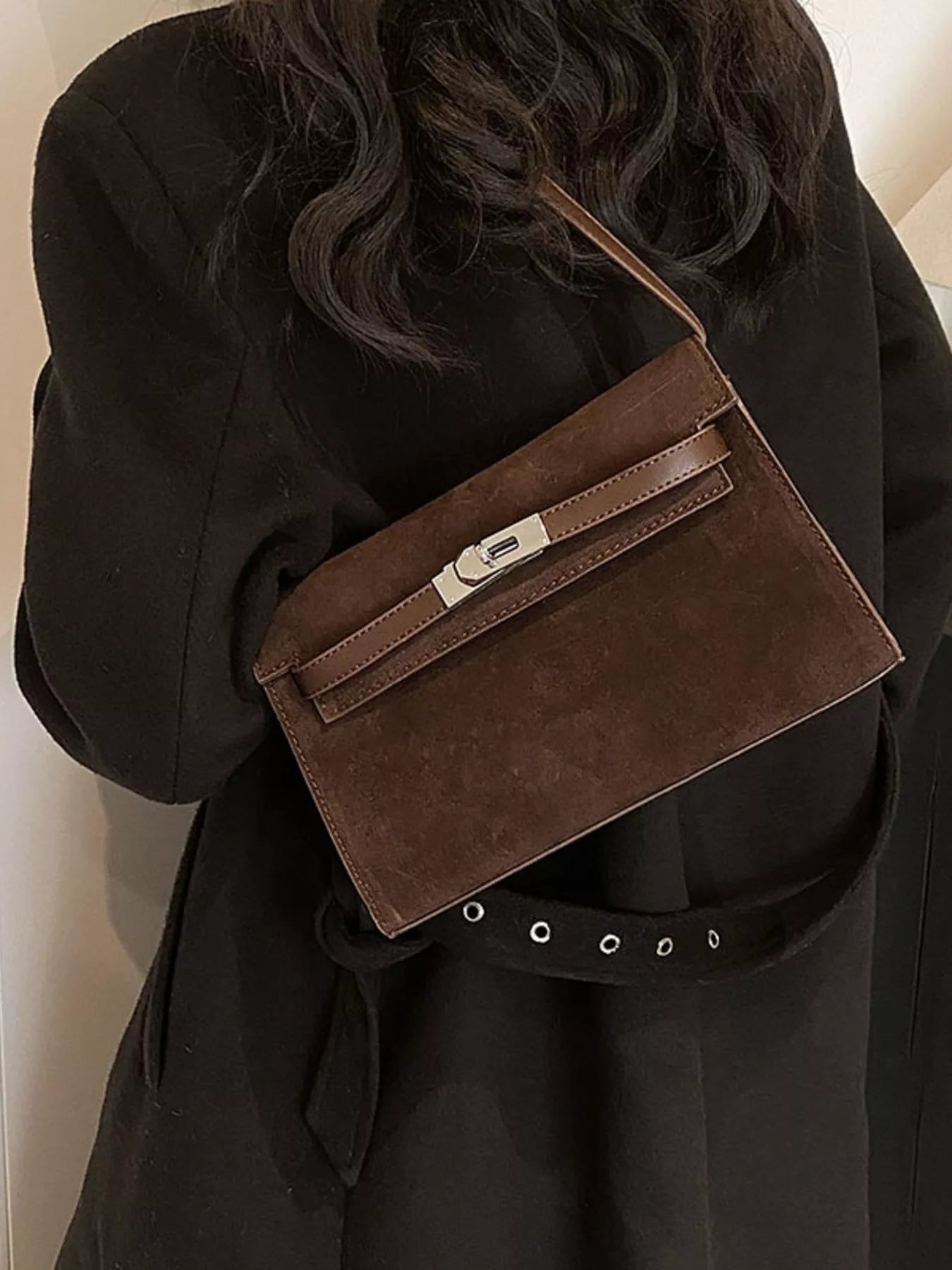 Solid Color Buckle Shoulder Bag