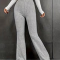 Plus Size Ribbed Knit High Waist Flare Pants