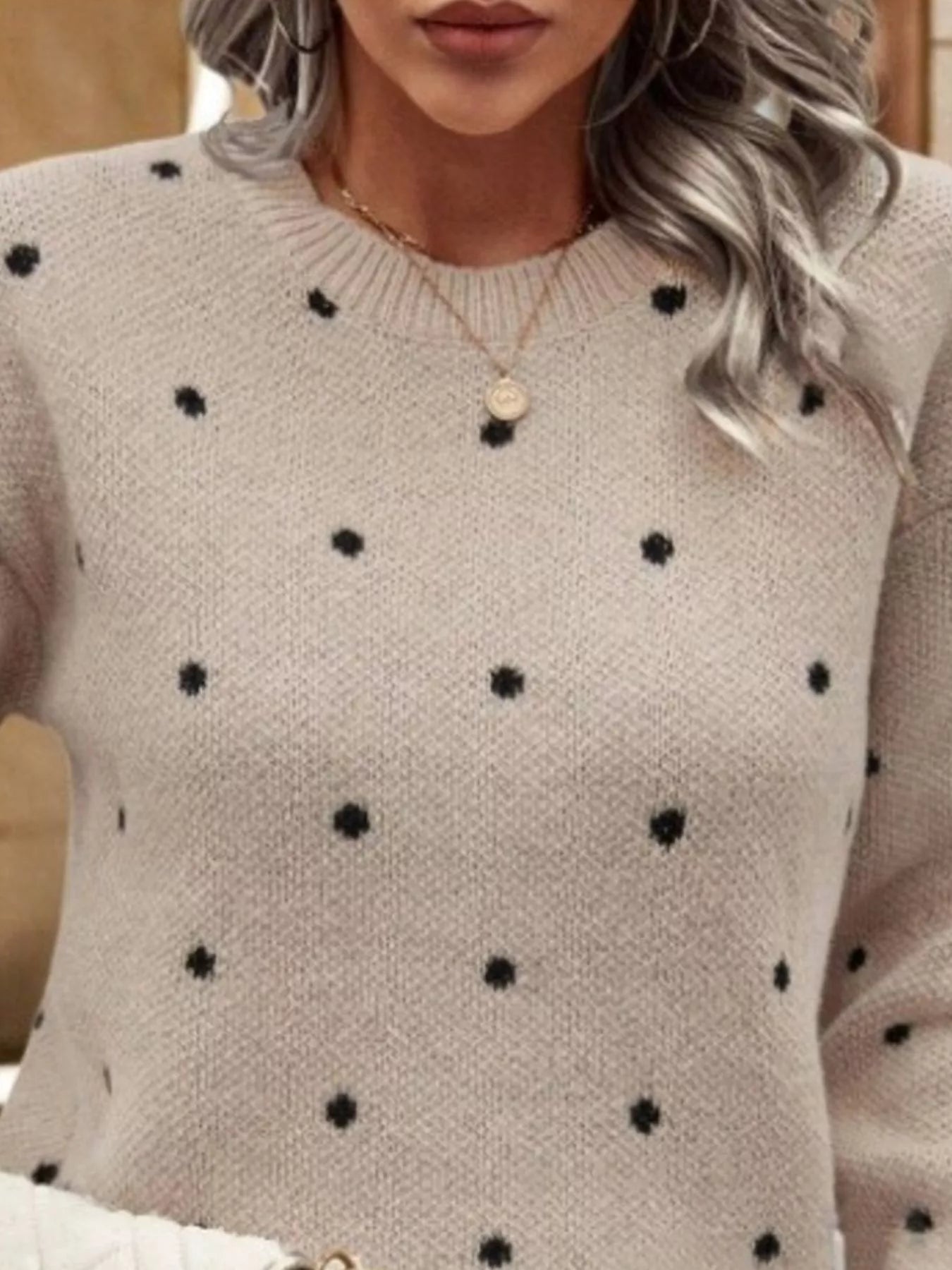 Polka Dot Round Neck Sweater