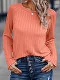 Textured Knit Long Sleeve T-Shirt Orange
