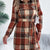 Plaid Button Front Tie Waist Shirt Dress Orange
