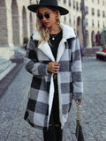 Plaid Open Front Coat with Pockets Black