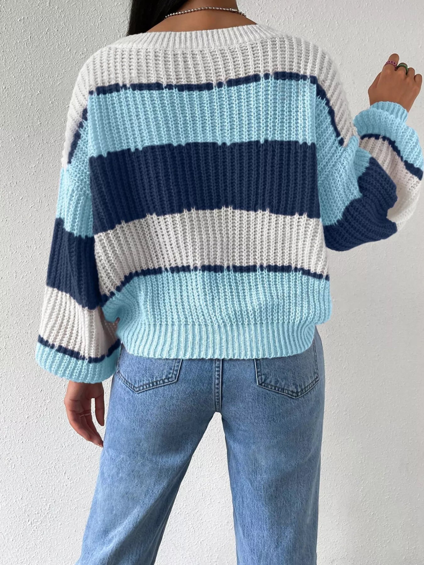Striped Knit Round Neck Sweater