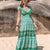 Smocked Printed V-Neck Dress Green