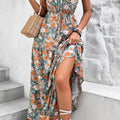 Floral Print Trimmed V Neck Tie Waist Sleeveless Dress