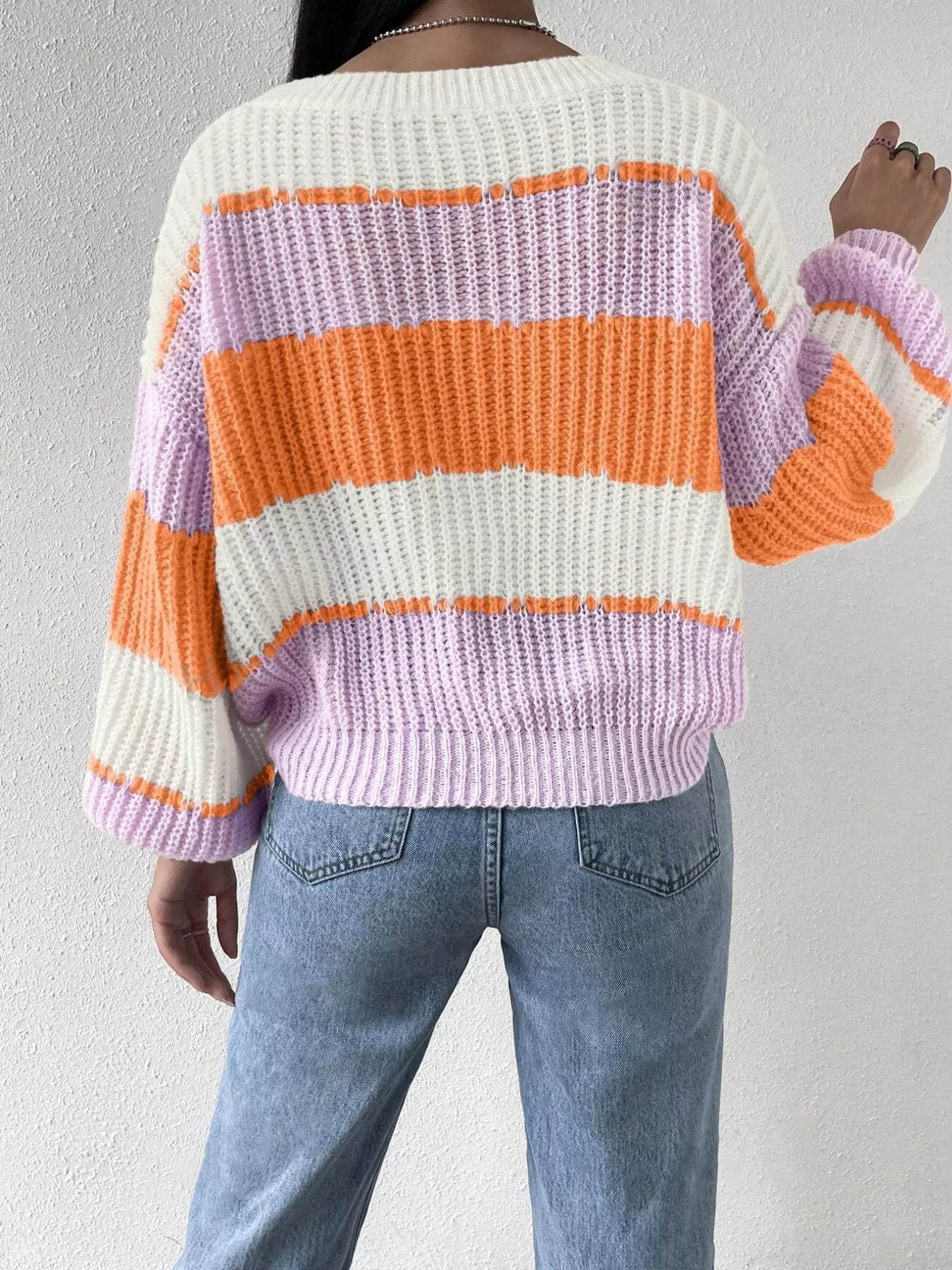 Striped Knit Round Neck Sweater