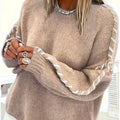 Contrast Stitching Dropped Shoulder Sweater Camel