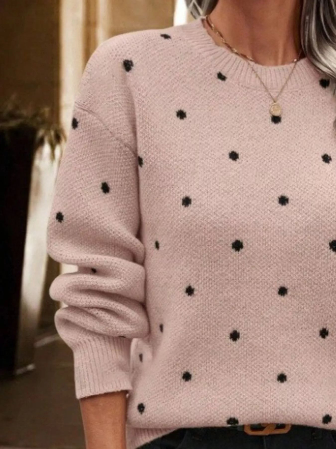 Polka Dot Round Neck Sweater