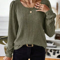 Ribbed Knit Long Sleeve T-Shirt Green