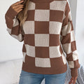 Checkered Turtleneck Long Sleeve Sweater