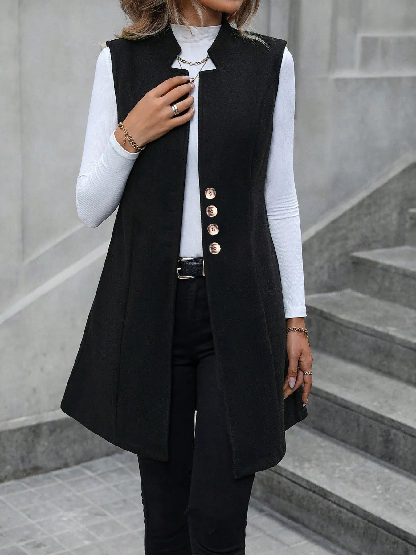 Button Up Longline Vest Coat
