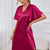 Satin Flutter Sleeve Side Slit V-Neck Night Dress Vivid Cerise