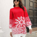 Snowflake Pattern Sweater Dress Red