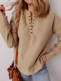 Grommet Detail V Neck Sweatshirt Tan