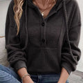 Button-Front Drawstring Hoodie Black