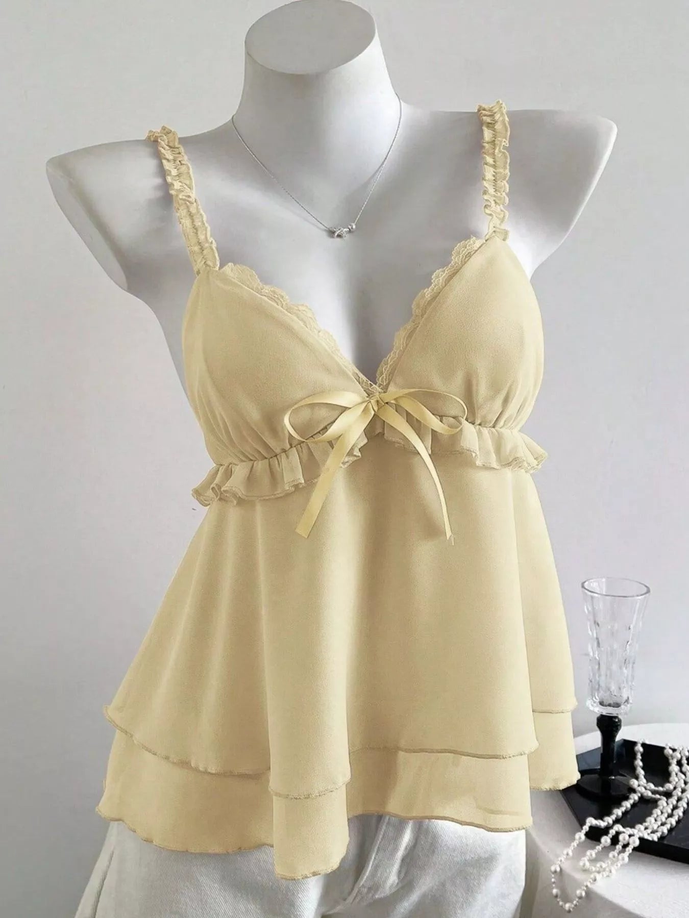 Lace Detail Layered Cami Light Yellow
